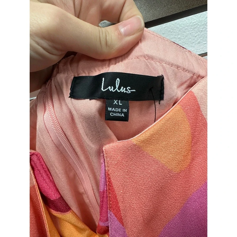 Lulus Iconic Season Pink Multi Print Strapless‎ Tie-Front Romper XL